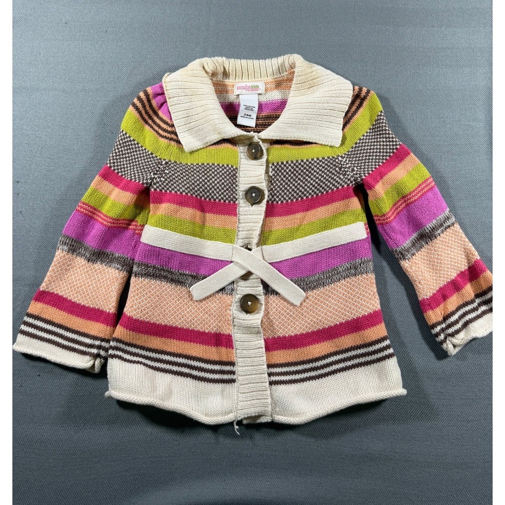 Genuine Kids from OshKosh Girls Multi Color Striped Cotton Cardigan Sweater 24M